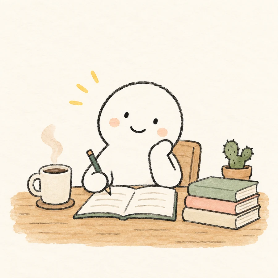 ノートに気づきを書く、さぼを表すオリジナルのイラスト